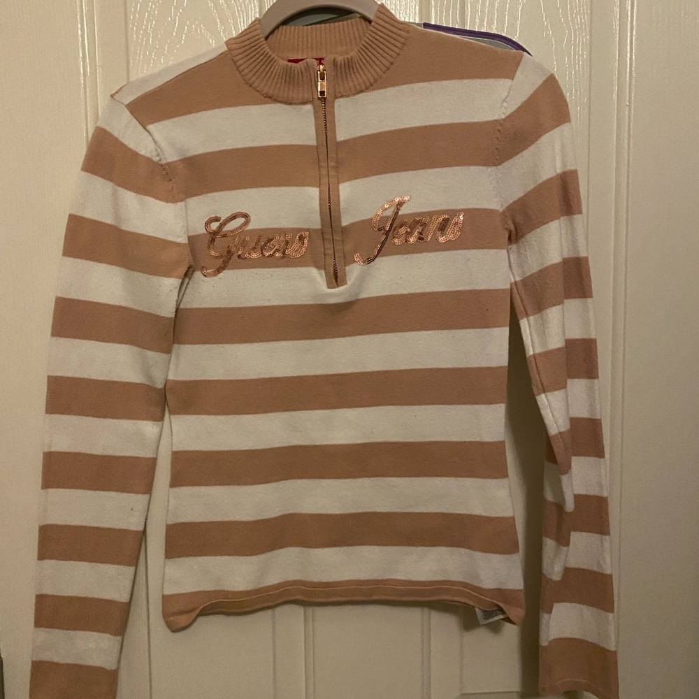 Rose Gold Guess Jeans Zipper Sweater